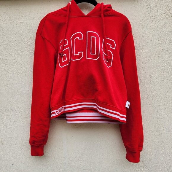 GCDS Red Cropped Spellout Hoodie - Picture 2 of 10